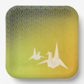 折鶴と紗綾形紋様（金地に紺青色）のペーパープレート ペーパープレート (正面)