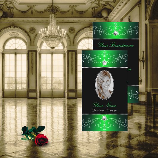 抜群の黒い緑の華美オーナメント写真の追加 名刺