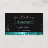 抜群ブラックティール(緑がかった色)きらめくグリッターモノグラム 名刺 (裏面)