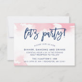 披露宴かわいい手レターネイビーのピンクの水色 招待状 (正面)