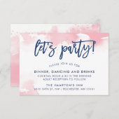 披露宴かわいい手レターネイビーのピンクの水色 招待状 (正面/裏面)