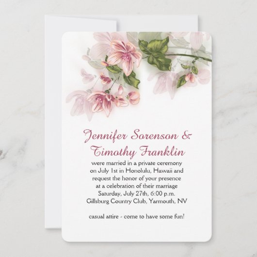 披露宴のみ水彩ピンクの花の花 招待状 (正面)