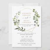 披露宴のみ金ゴールド幾何学的結婚緑 招待状 (正面)