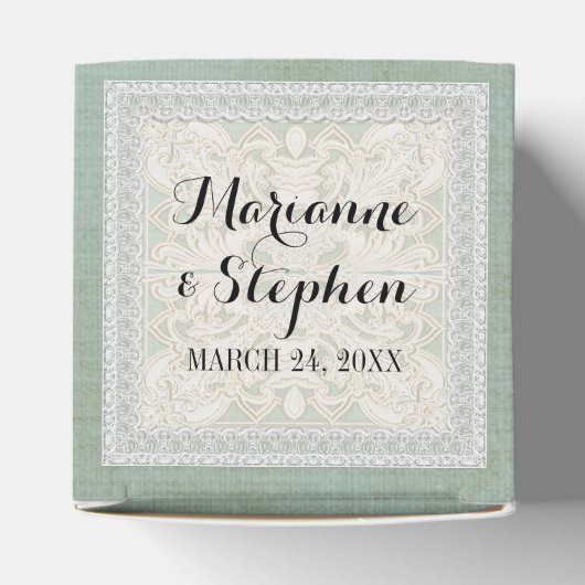 披露宴のエイジ素朴ドヴィンテージリネン付きレース フェイバーボックス (上部)