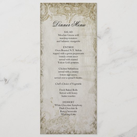 披露宴の夕食メニュー黄色の歌の鳥籠の花柄 メニュー (裏面)