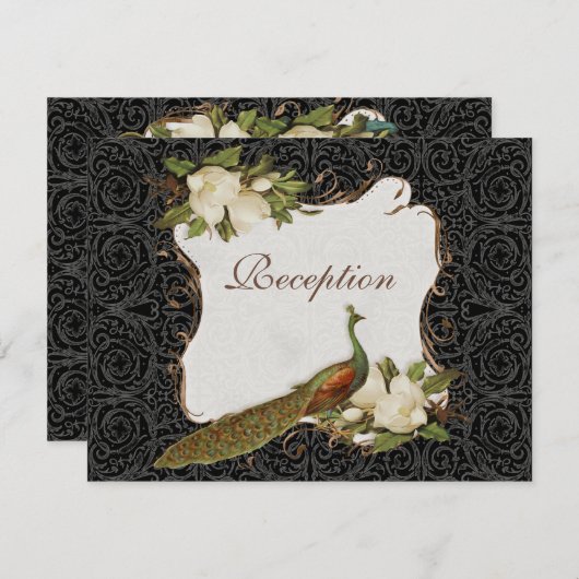 披露宴の招待のヴィンテージの孔雀及びマグノリアの渦巻 エンクロージャーカード (正面/裏面)