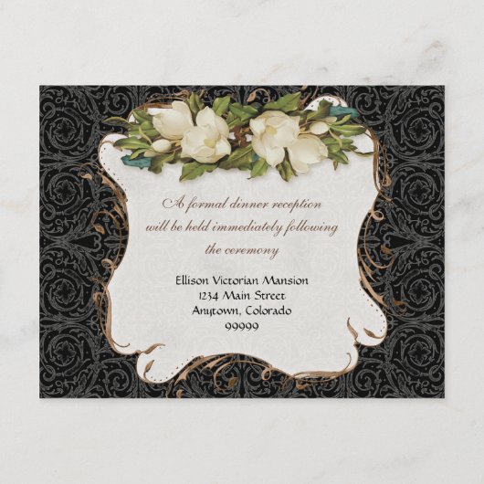 披露宴の招待のヴィンテージの孔雀及びマグノリアの渦巻 エンクロージャーカード (裏面)