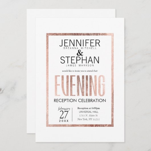 披露宴の招待状を均等にするシックなのどのばら色の金ゴールド 招待状 (正面/裏面)