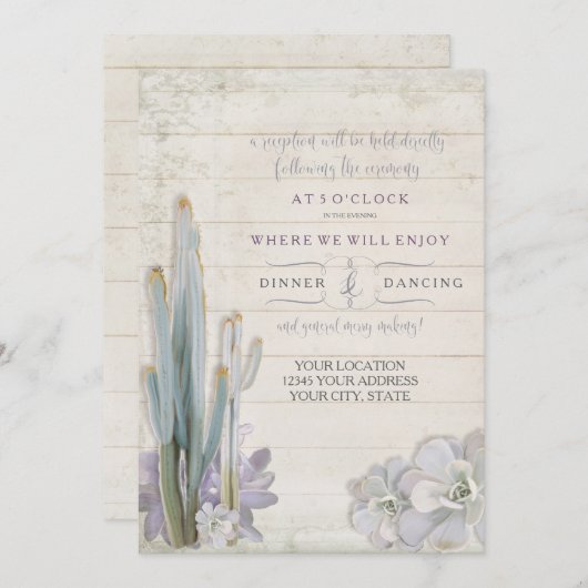 披露宴の砂漠のサボテンの水気が多い木製のタイポグラフィ 招待状 (正面/裏面)