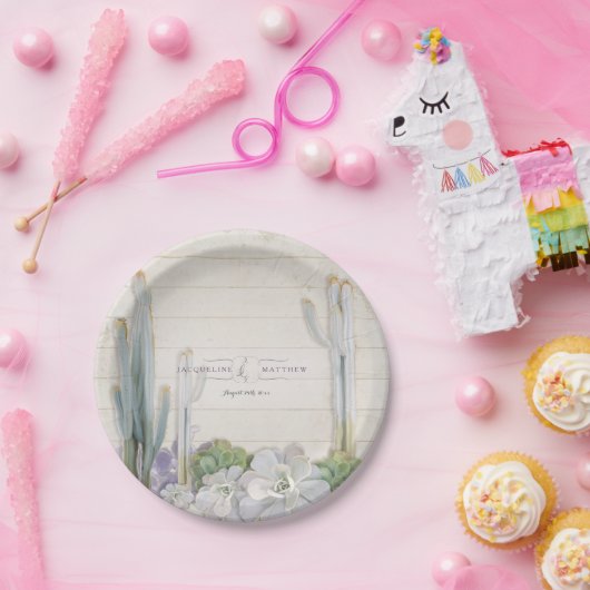 披露宴の装飾の砂漠のサボテンnの水気が多い西部 ペーパープレート (パーティー)