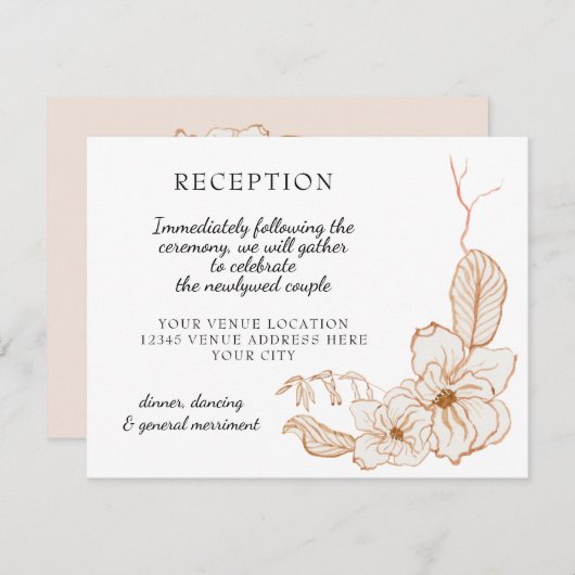 披露宴ウォーターカラーテラコッタピンクリーフフローラ 出欠カード (正面/裏面)