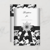 披露宴カード白黒フラワーダイヤモンド エンクロージャーカード (正面/裏面)