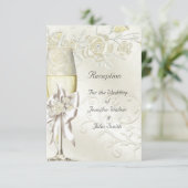 披露宴カー結婚ドの金ゴールドクリームパールフローラ 招待状 (スタンド正面)