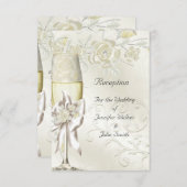 披露宴カー結婚ドの金ゴールドクリームパールフローラ 招待状 (正面/裏面)