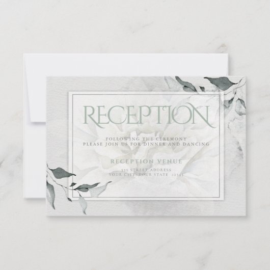 披露宴セージ緑リーフィダリアウォーターカラー洗浄 出欠カード (正面)