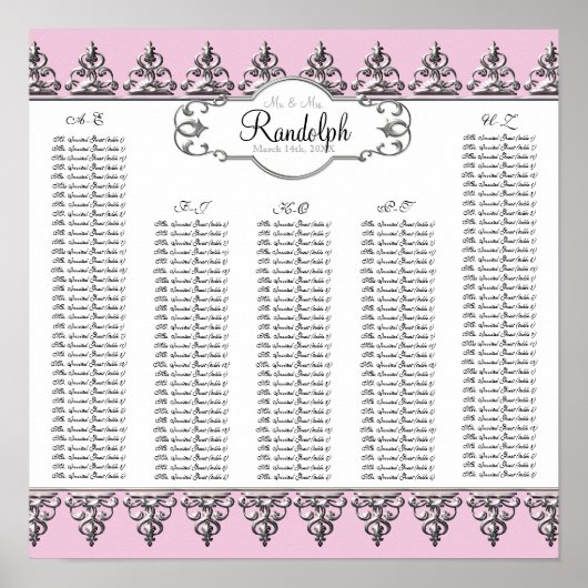 披露宴テーブル座席表バロック旋回シルバー ポスター (正面)