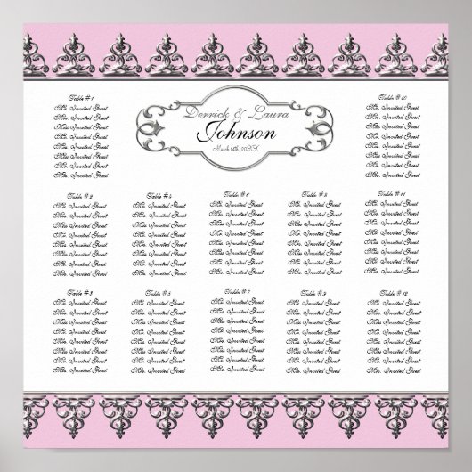 披露宴テーブル座席表バロック旋回シルバー ポスター (正面)