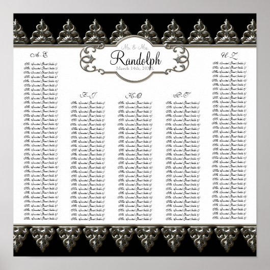 披露宴テーブル座席表バロック旋回シルバー ポスター (正面)
