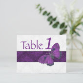 披露宴テーブル番号バタフライブロケードパープル ポストカード (スタンド正面)