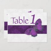 披露宴テーブル番号バタフライブロケードパープル ポストカード (正面/裏面)