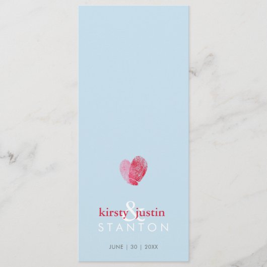 披露宴ディナーメニューかわいい指紋ハートブルー メニュー (正面)