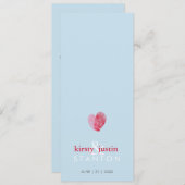 披露宴ディナーメニューかわいい指紋ハートブルー メニュー (正面/裏面)