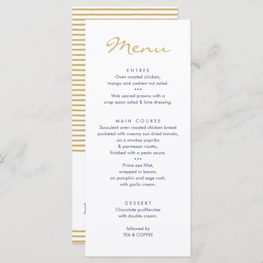 披露宴ディナーメニュースタイリッシュネイビー金ゴールドクロス メニュー (正面/裏面)