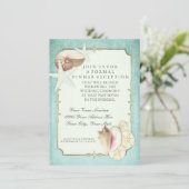 披露宴ビーチシーショアシェル海フェイク金ゴールド 招待状 (スタンド正面)