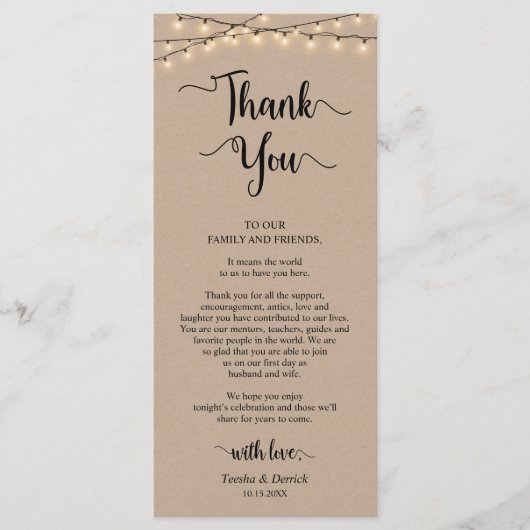 披露宴プレイスセッティングサンキュークラフトカード プログラム (正面)