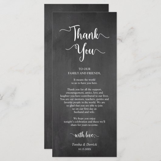 披露宴プレース設定ありがとう、黒板カード プログラム (正面/裏面)