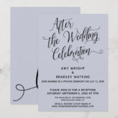 披露宴後のエレガントなダスティーブルー 招待状 (正面/裏面)