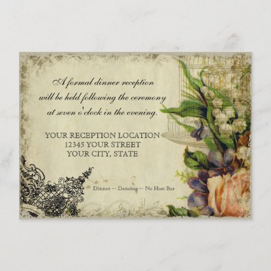 披露宴招待状、イエローソングバードケージフローラ エンクロージャーカード (裏面)