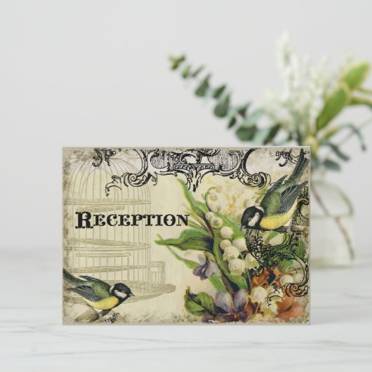 披露宴招待状、イエローソングバードケージフローラ エンクロージャーカード (スタンド正面)