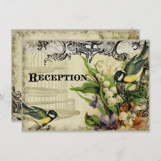 披露宴招待状、イエローソングバードケージフローラ エンクロージャーカード (正面/裏面)