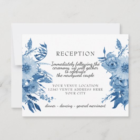 披露宴水彩青白モダンフローラ 出欠カード (正面)
