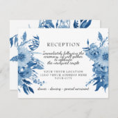 披露宴水彩青白モダンフローラ 出欠カード (正面/裏面)