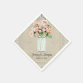 披露宴素朴カントリーメイスンジャール赤面ピンクローズ スタンダードカクテルナプキン (角)