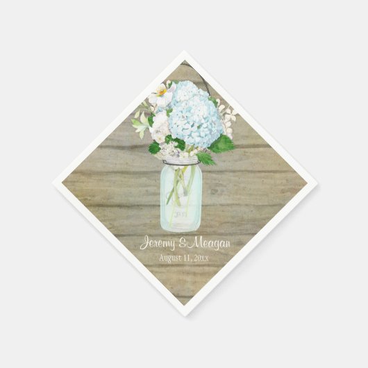 披露宴素朴カントリーメイソンジャーブルーあじさい スタンダードカクテルナプキン (角)