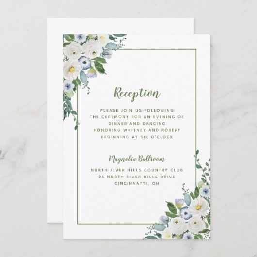 披露宴結婚のフローラ水彩エレガント緑 エンクロージャーカード (正面/裏面)