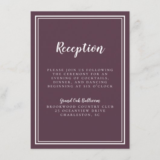 披露宴結婚スクラシックパープルホワイトシンプル エンクロージャーカード (正面)