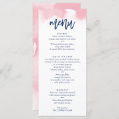 披露宴結婚ズメニューかわいいネイビーピンクの水色 メニュー (正面/裏面)