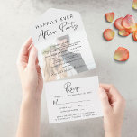 披露宴結婚後ずっと幸せに撮った写真 オールインワン招待状<br><div class="desc">お友達や家族エレガントに結婚を知らせたり、結婚式の後のレセプションやパーティーに招待状したりするための披露宴招待と一緒に結婚、あなたのエロペメントや小規模のための写真の発表。あなたのパーソナライズされた発表と招待はあなたの結婚式の日の写真を重ね、「パーティーの後に楽しく」書は、タイポグラフィとスクリプシンプルトの組み合わせでモダンある。お客様遠くにの利便性とエコとエンベロープフリーの対応を提供するエンタリー食事オプションの選択を含む涙RSVPはがき。</div>