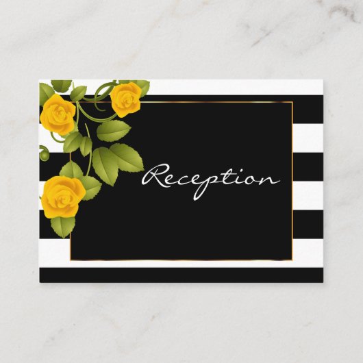 披露宴 – イエローローズオンブラック&ホワイトストライプズ エンクロージャーカード (裏面)