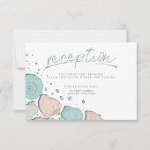 披露宴 | コーラルカジュアルとティール(緑がかった色)の貝殻 招待状 (正面)