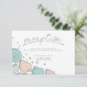 披露宴 | コーラルカジュアルとティール(緑がかった色)の貝殻 招待状 (スタンド正面)