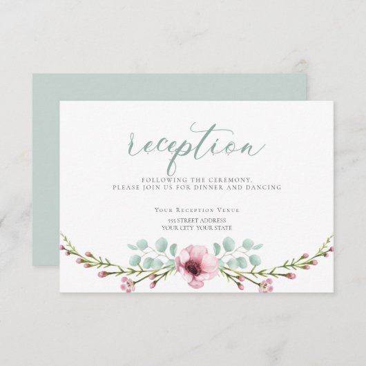 披露宴 | ピンクのアネモンの花と葉 招待状 (正面/裏面)