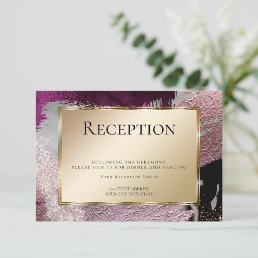 披露宴|メタモダンル金ゴールドフェイクベリーストローク 招待状 (スタンド正面)