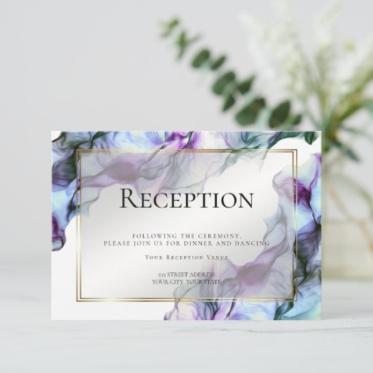 披露宴 |抽象芸術水彩インクティール(緑がかった色)藍 招待状 (スタンド正面)