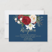 披露宴 |深紅の赤い牡丹を使ったネイビーブルー 招待状 (正面)