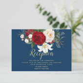 披露宴 |深紅の赤い牡丹を使ったネイビーブルー 招待状 (スタンド正面)